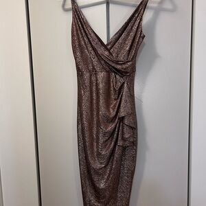 Elegant Metallic Brown Draped Dress